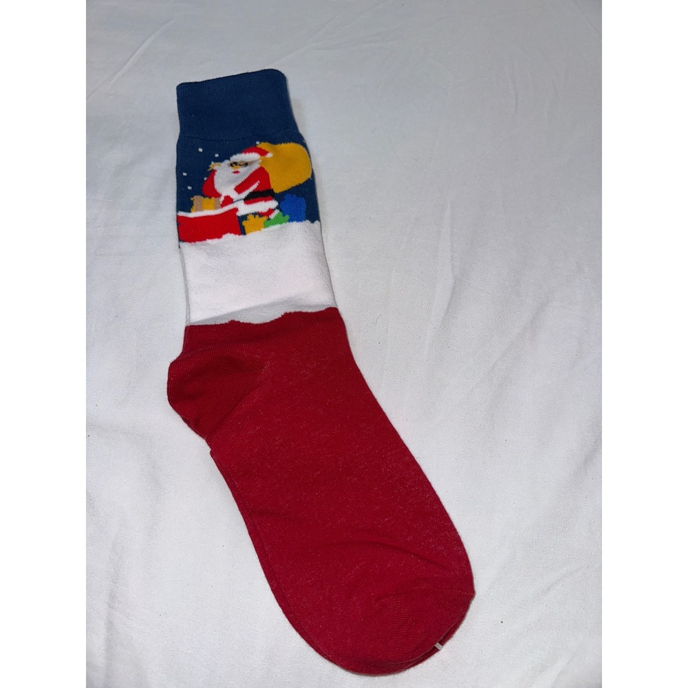 Mens Santa Claus Christmas Crew Socks Red White Blue Holiday Graphic Socks